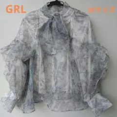 GRL 花柄フリルボウタイオーガンジーブラウス 長袖 Mサイズ