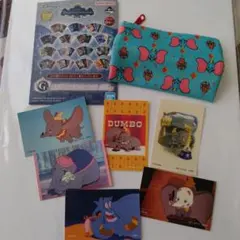 一番くじディズニー　ダンボ・ジーニーステッカー、ダンボポーチ