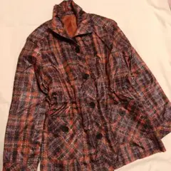 【匿名配送】アウター　オレンジ系チェック柄ジャケット　婦人服
