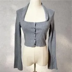 【SHEIN】Mサイズ/カットソー/グレー/クロップド丈/フロントオープン/長袖