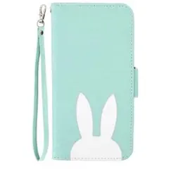 iPhone 13 Pro ケース カバー 手帳型うさぎ みどり ストラップ付き