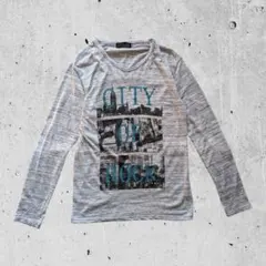 長袖カットソー グレー　短丈　ストリート系　y2k お兄系　アメカジ　ボーダー