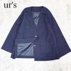 ur's ノーカラージャケット M ツイード ネイビー オーバーサイズ