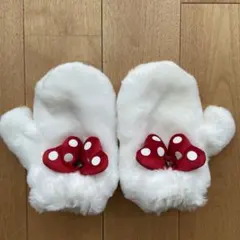 ファー素材ドットリボン付きミトン手袋ディズニー