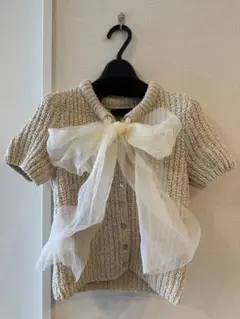 新品　ZARA オーガンザリボン付きニットトップス S
