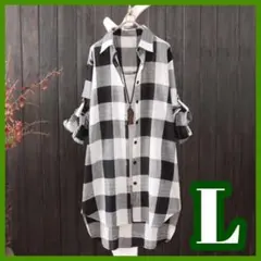 チェックシャツ 韓国 レディース ワンピース 羽織り ロング丈 オーバーサイズ