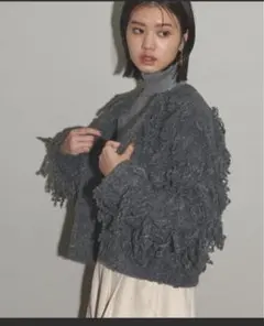 THE YOn ザヨン ブークレフリンジクロップドニット　カーディガン