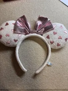 ディズニー ミニーマウス耳カチューシャ ハート模様 ピンクリボン スパンコール