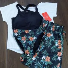 M 9M フラワープリント セパレート水着 4点セット　長ズボン　Tシャツ