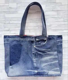 現品限り　ハンドメイド　デニムリメイク　トートバッグ