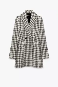 Zara ホワイト・ブラック チェック柄 ダブルブレストジャケット XS