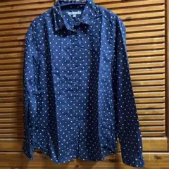 UNIQLO ネイビー ドット柄 長袖シャツ M