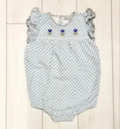エミールエイダ emile et ida ロンパース 90 刺繍 綿 花 ブルーのサムネイル