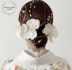 胡蝶蘭髪飾り　ホワイトシルバー　成人式　卒業式　結婚式　七五三 前撮り