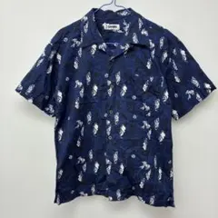 U.P renoma 半袖シャツ ネイビー 和柄 M ◎21のサムネイル