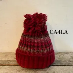 CA4LA ポンポン付きニット帽 レッド系