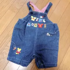 ミキハウス 定番 くまさん ロゴ デニム サロペット パンツ 短パン ズボン