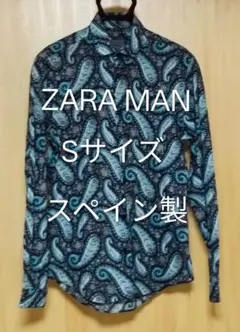 ZARA MAN ペイズリー 総柄シャツ スリムフィット スペイン ネイビー S
