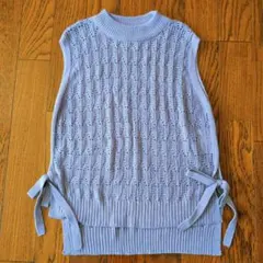 ライトパープル　レース編みニットベスト Mサイズ