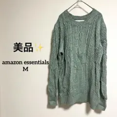 美品✨amazon essentials （M）ケーブルニットセーター 緑