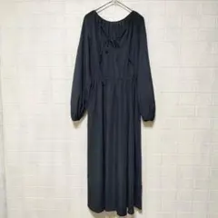 GU ジーユー (S)　2WAY ギャザーリボン ワンピース　ブラックのサムネイル