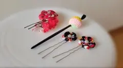 和風 髪飾り 4点セット 花モチーフ