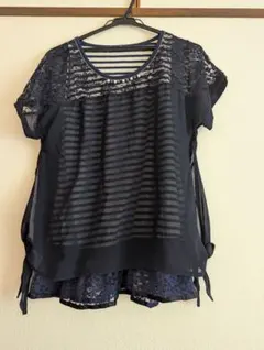 axes femme レース切り替えボーダーカットソーのサムネイル