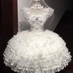 ホワイト ゴスロリ ロリータドレス ワンピース フリル お姫様 甘ロリ