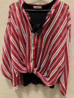 ZARA ストライプデザイン長袖シャツレッド