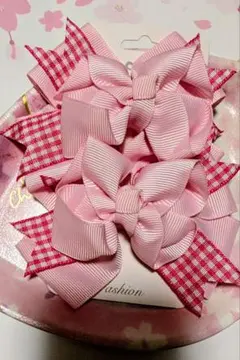 ピンクのリボン2個セットヘアクリップ