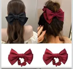 赤いサテンリボン2個セット　キッズ　レディース　リボン　卒園式　ヘアゴム