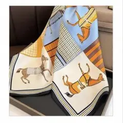 馬柄 シルク風スカーフ サイズ；約70cm x 70cm 新年祭 開催中～