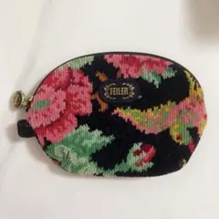 【美品】 FEILER フェイラー 花柄 フラワー 薔薇 ポーチ ブラック