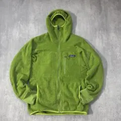 C464 廃盤 パタゴニア R2 フリースジャケット M 緑 フード 良品
