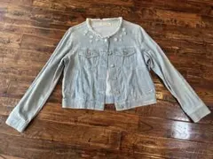 pom ponette デニムジャケット 花柄刺繍付き