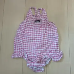 フリル付きピンクチェックロンパースのサムネイル
