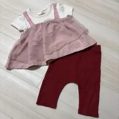 ピンクフリル付きトップスと赤ボトムス80cmセット