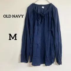 美品✨ OLD NAVY 【M】ネイビー 長袖 ブラウス リボン 海外 古着