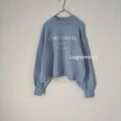 Lugnoncure ロゴ ニット 袖ゆったり クルーネック くすみブルー 長袖