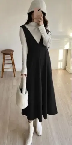 【黒Sサイズ】サイドベルトフレアジャンパースカート[dk1386]