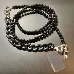 スマホショルダー ブラック チェーン ストラップ ハンドストラップ 黒