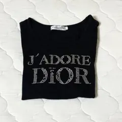 DIOR 黒ロゴ入りネック 薄手半袖ニット ブラック　ラインストーン付き DIOR 黒ロゴ入りネック 薄手半袖ニット ブラック ラインストーン付き