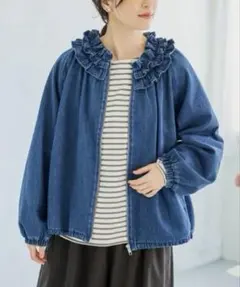◯ studio CLIP フリルカラー甘織りデニムシャツブルゾン ◯