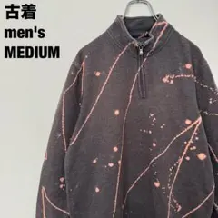 古着 Croft&Barrow スウェット ハーフジップ ブリーチ 派手 濃灰M