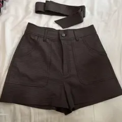 ZARA リボンベルト　ブラウンチェック　ショートパンツ