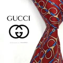 ◆美品◆GUCCI グッチ ネクタイ 赤色 ベルト柄 カジュアル