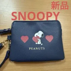 新品　PEANUTS スヌーピー コインケース ネイビー