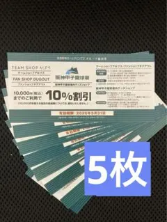 5枚★甲子園球場内グッズショップ 割引券 阪急阪神HD株主優待　阪神タイガース