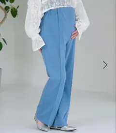 産前産後対応 マタニティ ピンタックフレアパンツ ブルーのサムネイル