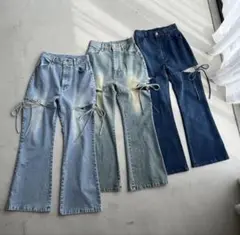 サイドレースアップ デニムパンツ フレア Sサイズのサムネイル